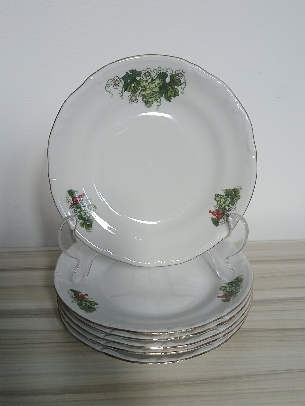 Vtg Chodziez Poland Floral Fruit Bread & Butter / Dessert / Side Plates Set of 6